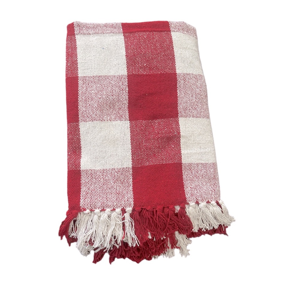 Red & White Buffalo Check Plaid 100% Cotton Throw Blanket